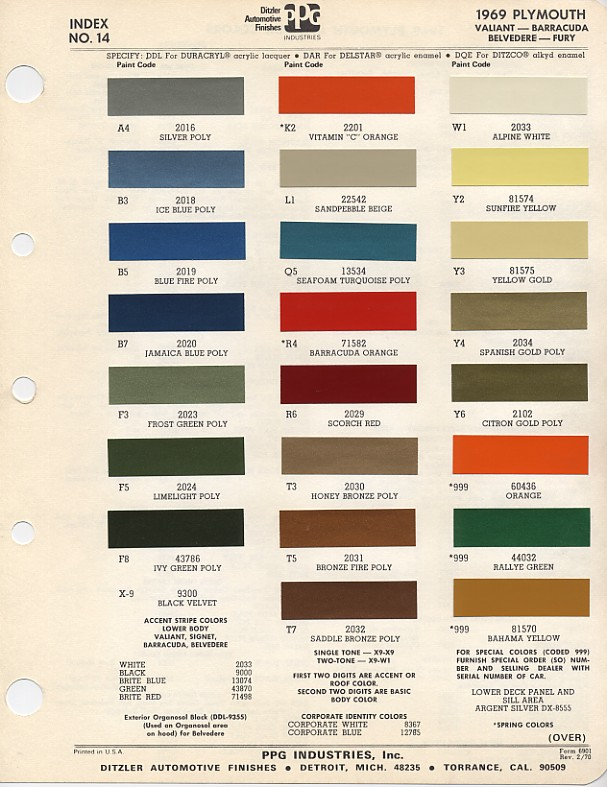 2019 Dodge Color Chart